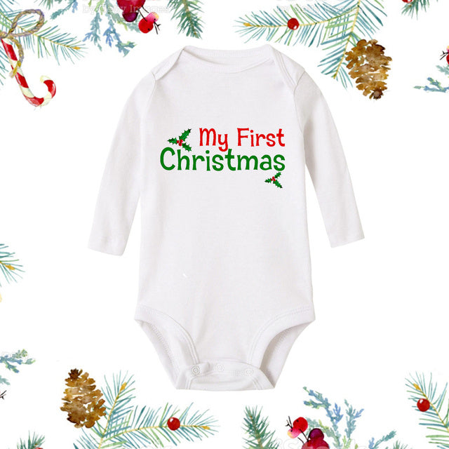 My 1st Christmas Newborn Baby White Long Sleeve Jumpsuit