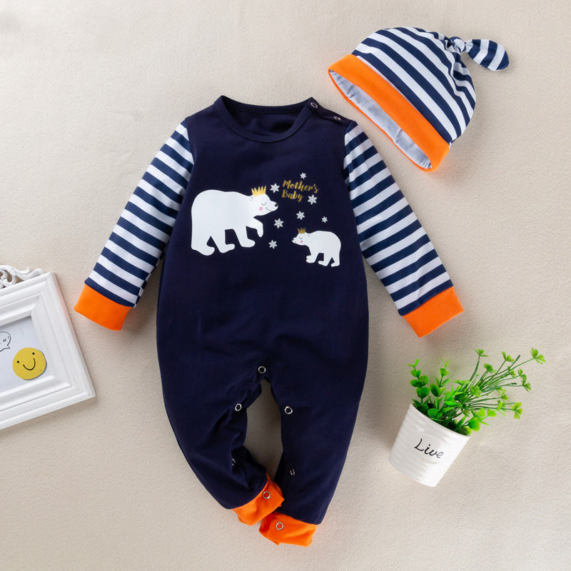 Cartoon polar bear baby long sleeve jumpsuit
