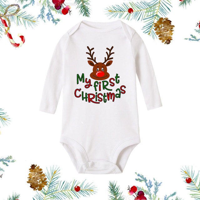 My 1st Christmas Newborn Baby White Long Sleeve Jumpsuit