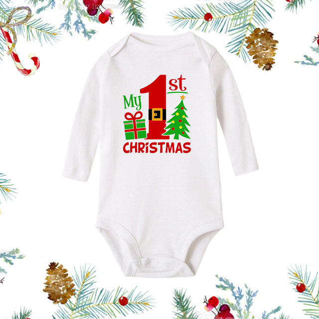 My 1st Christmas Newborn Baby White Long Sleeve Jumpsuit