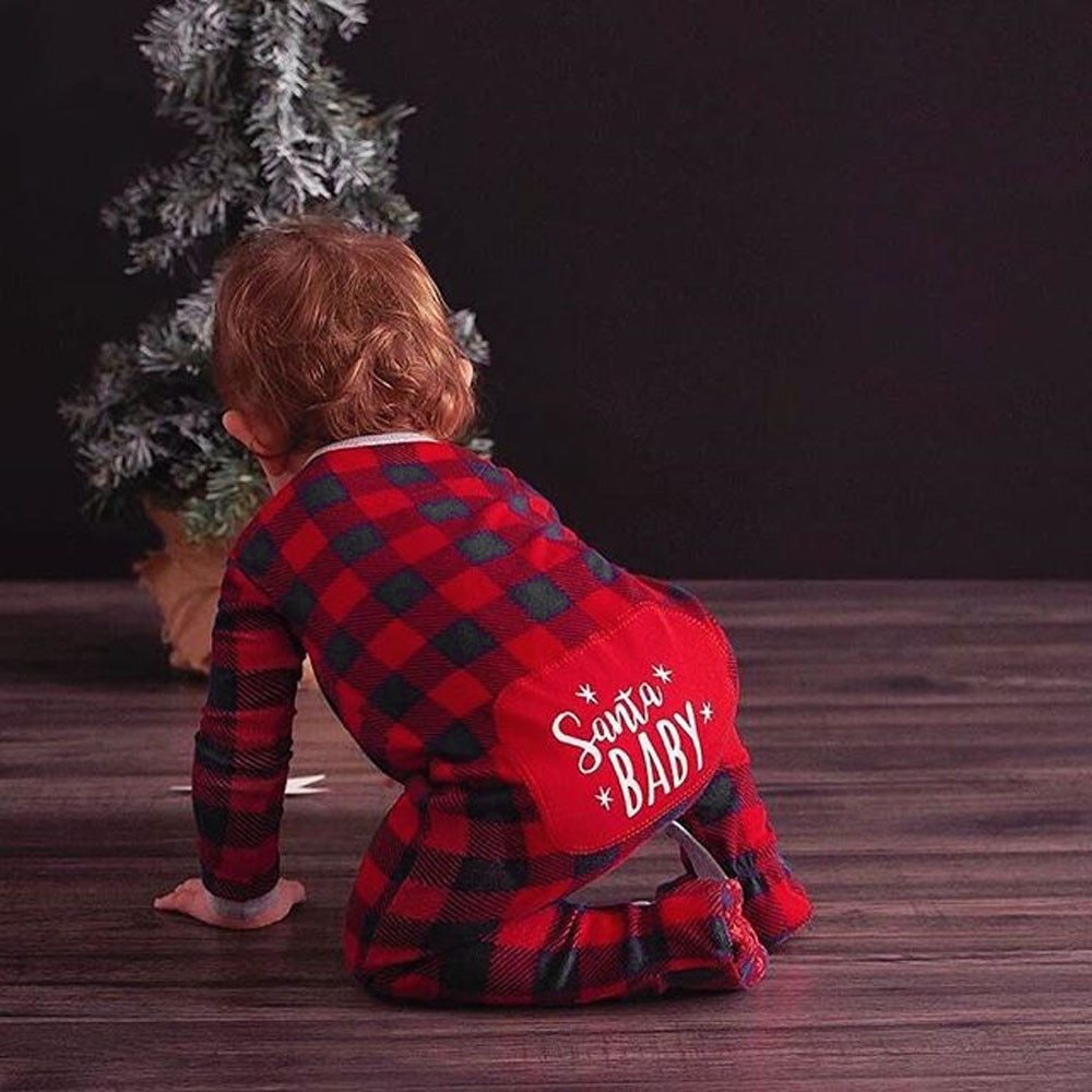 Infant Unisex Christmas Santa XMAS Letter Plaid Romper