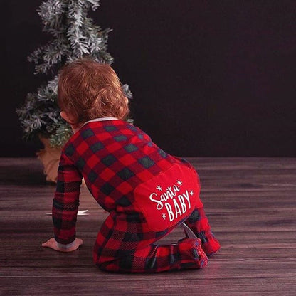 Infant Unisex Christmas Santa XMAS Letter Plaid Romper