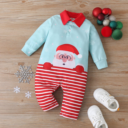 Cotton Santa Patchwork Plaid Long Sleeve Baby Bodysuit