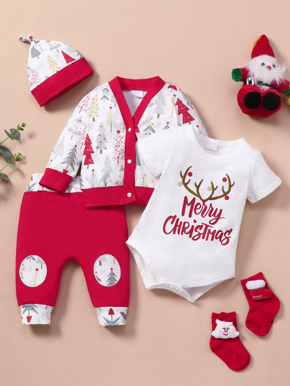 Cotton Santa Patchwork Plaid Long Sleeve Baby Bodysuit