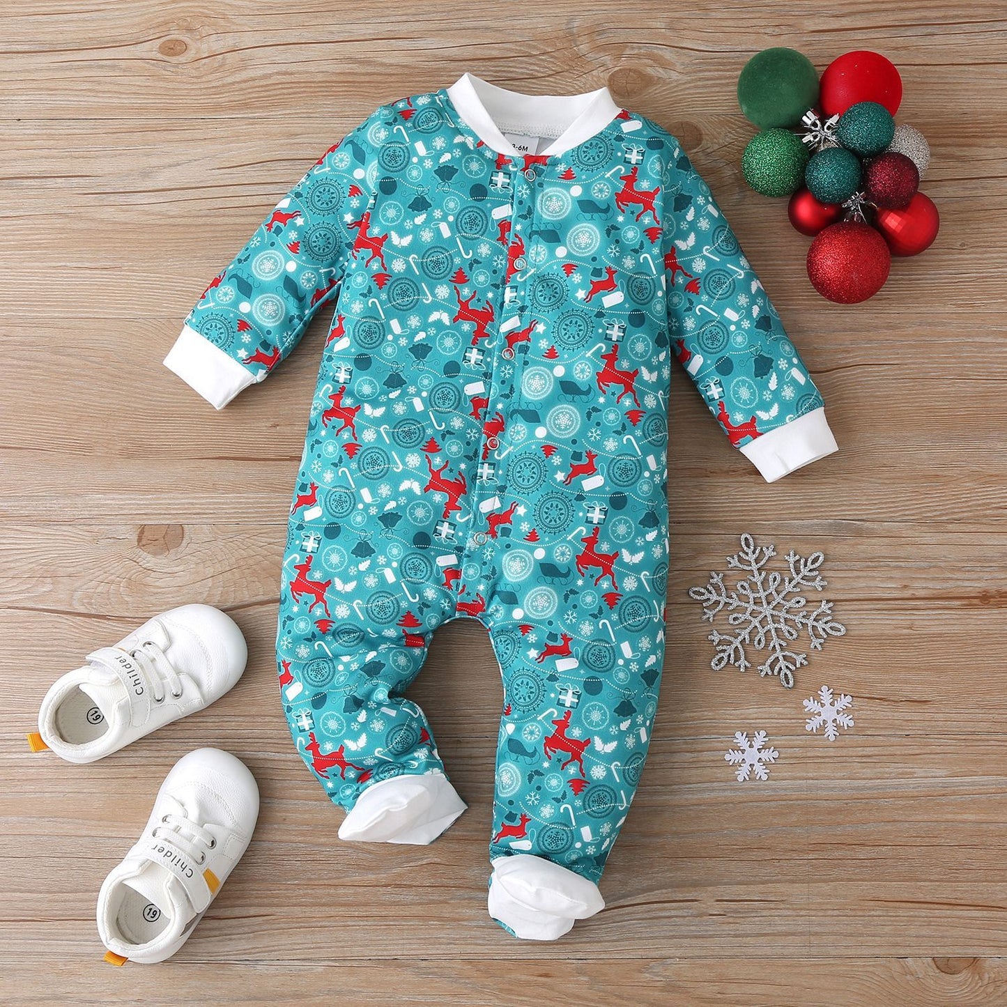 Cotton Santa Patchwork Plaid Long Sleeve Baby Bodysuit