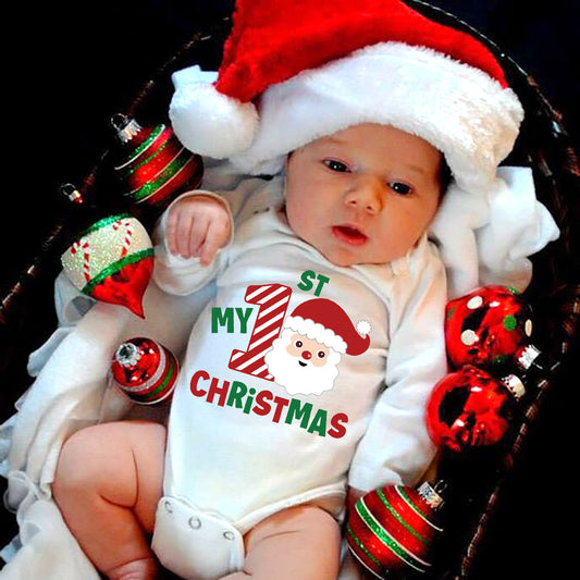 My 1st Christmas Newborn Baby White Long Sleeve Jumpsuit