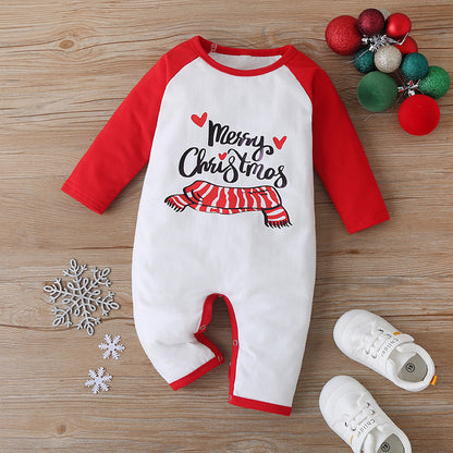 Cotton Santa Patchwork Plaid Long Sleeve Baby Bodysuit