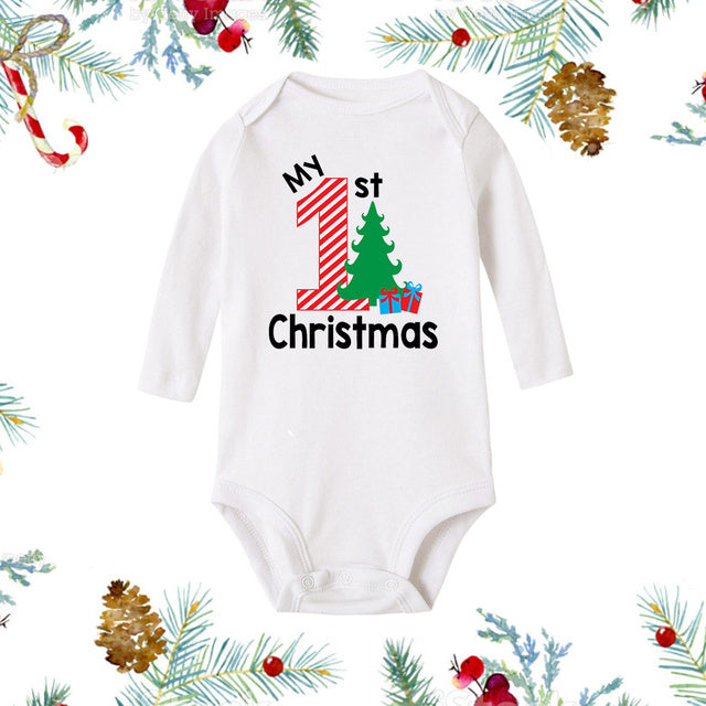 My 1st Christmas Newborn Baby White Long Sleeve Jumpsuit