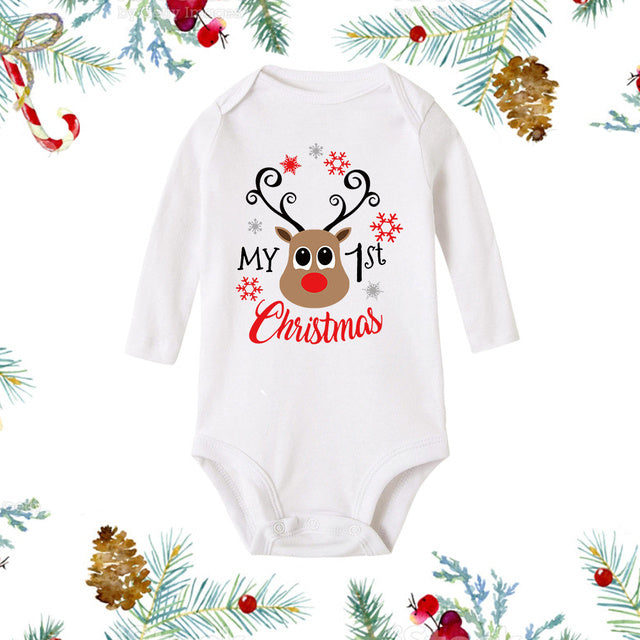 My 1st Christmas Newborn Baby White Long Sleeve Jumpsuit
