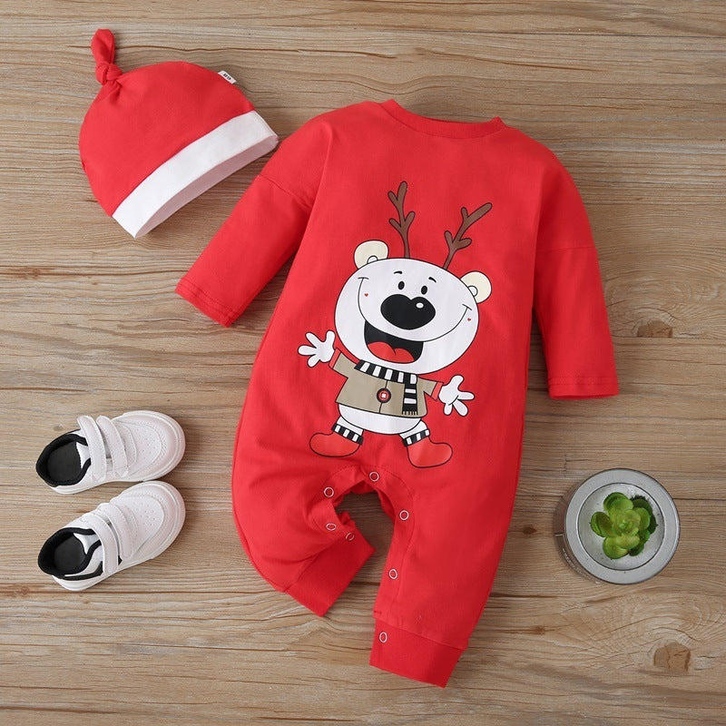 Cotton Santa Patchwork Plaid Long Sleeve Baby Bodysuit