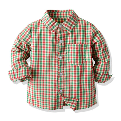 Christmas Costume Children's Suit Baby Boy Long-sleeved Plaid Shirt