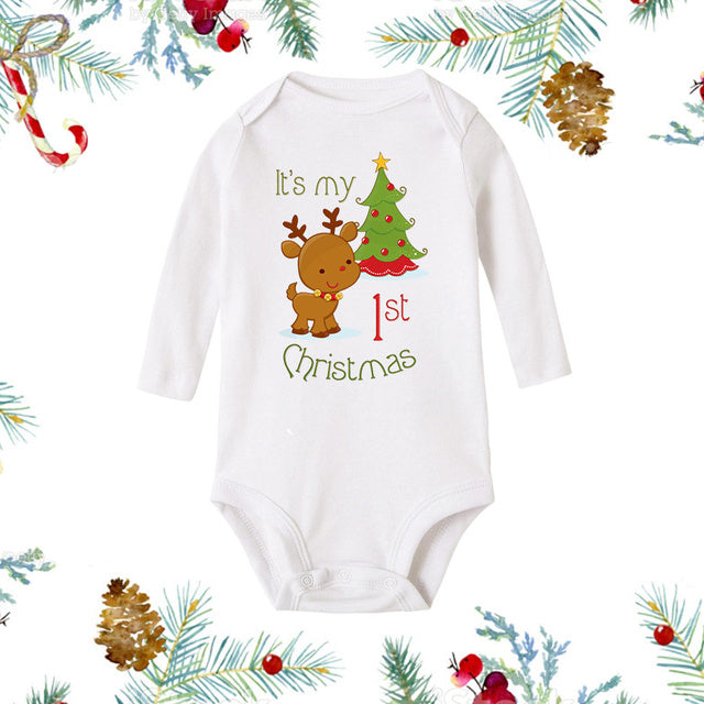 My 1st Christmas Newborn Baby White Long Sleeve Jumpsuit