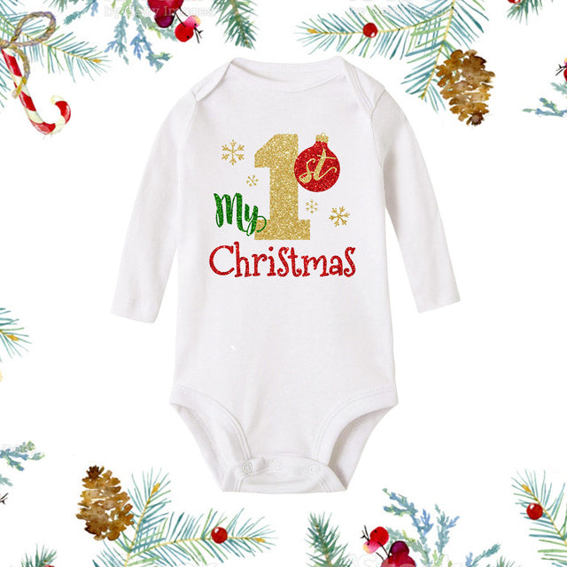 My 1st Christmas Newborn Baby White Long Sleeve Jumpsuit