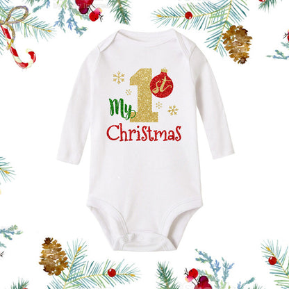My 1st Christmas Newborn Baby White Long Sleeve Jumpsuit