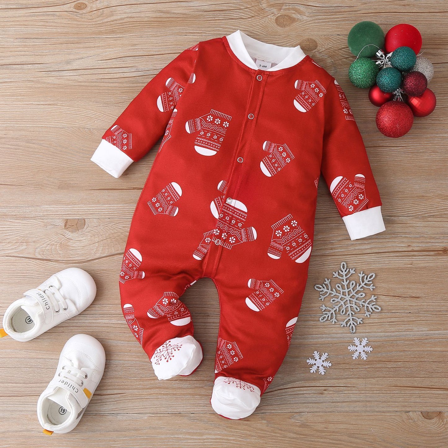 Cotton Santa Patchwork Plaid Long Sleeve Baby Bodysuit