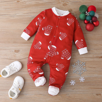 Cotton Santa Patchwork Plaid Long Sleeve Baby Bodysuit