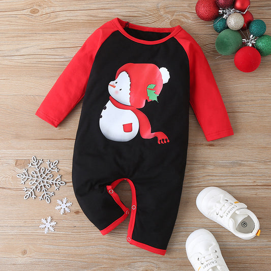 Cotton Santa Patchwork Plaid Long Sleeve Baby Bodysuit