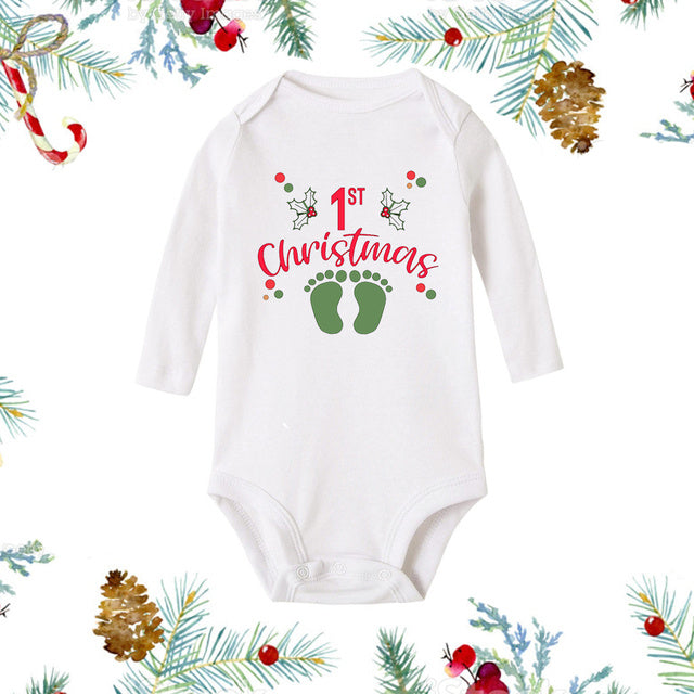 My 1st Christmas Newborn Baby White Long Sleeve Jumpsuit