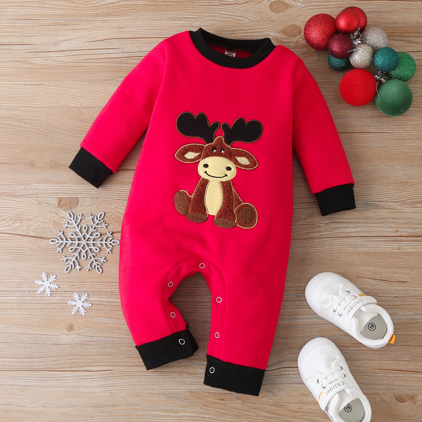 Cotton Santa Patchwork Plaid Long Sleeve Baby Bodysuit