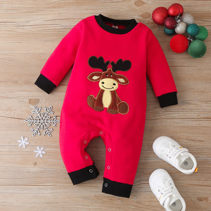 Cotton Santa Patchwork Plaid Long Sleeve Baby Bodysuit